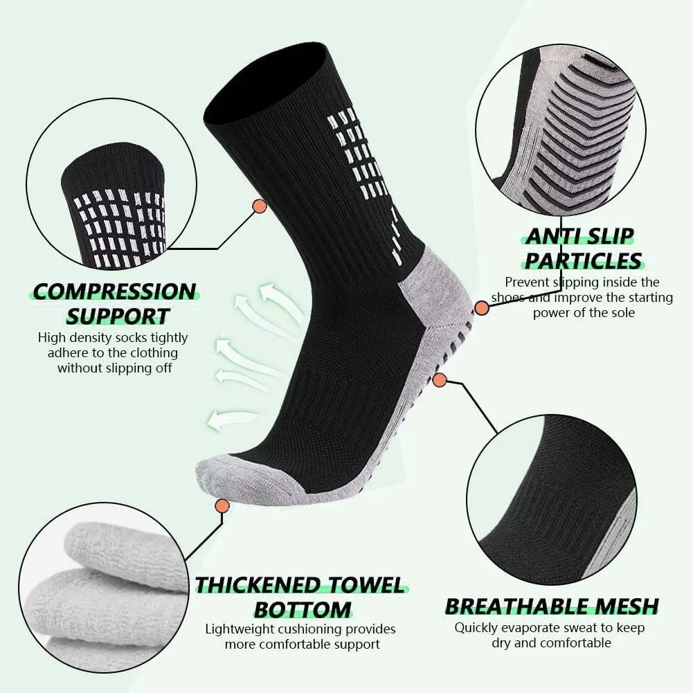 1 Pair Grip Soccer Socks, 1 Pair Soccer Sleeve Socks with 1 Pack Shin Guards and 2 Shin Straps, Football Game Set 5 Pcs