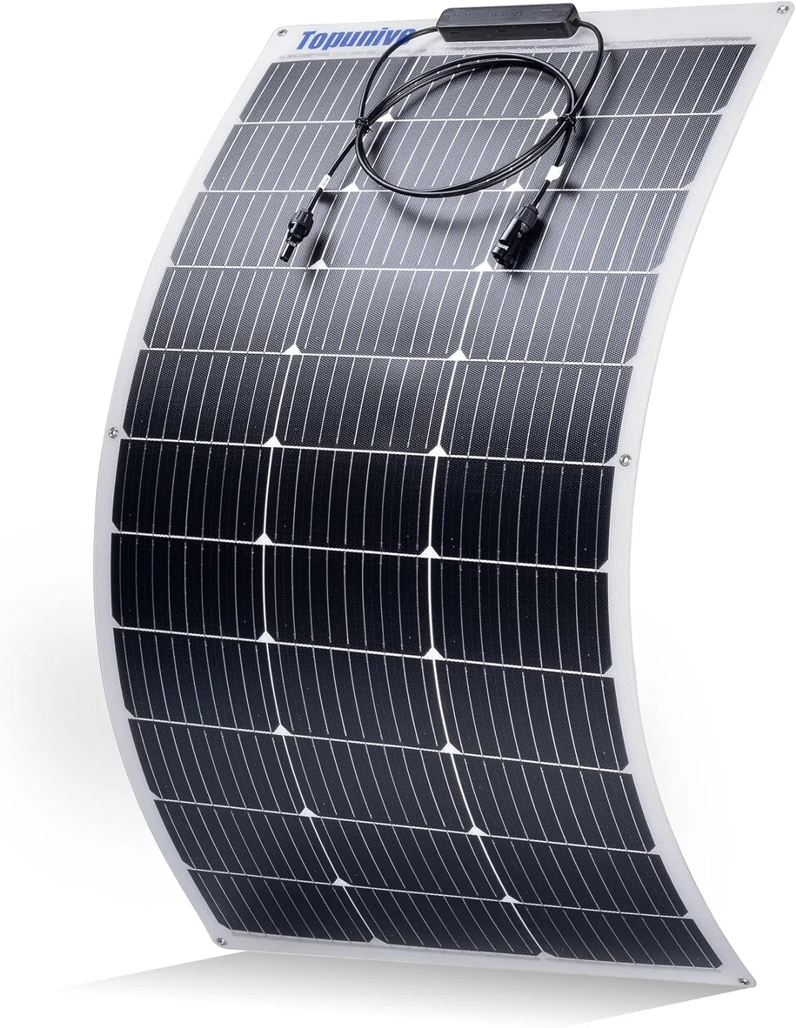 100W 12V Flexible Solar Panel 9BB Monocrystalline Cell 12 Volt Semi-Flexible for Marine RV Trailer Boat Cabin Van Car Uneven Surfaces 12V Battery Charge