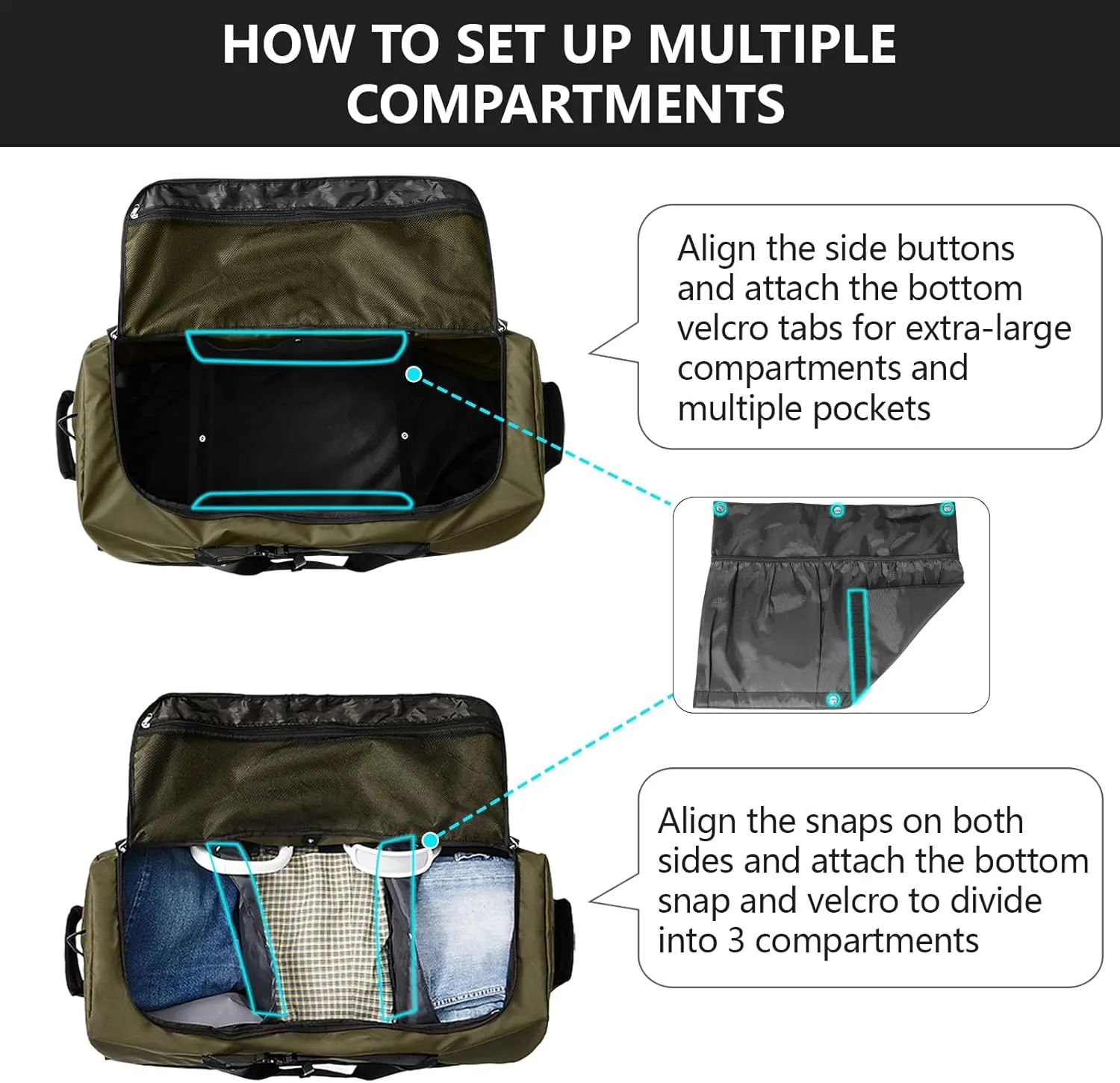 110L/140L Expandable Soft-Sided Foldable Duffle Bag with 2 Rubber Wheels,Packable 32” Rolling Carry-On with Multi-Pockets & Compartments,Army Green