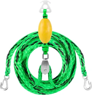 16FT Tow Rope for Tubing Tow Harness with Pulley Water Sport Lines Water Sports Tow Rope Heavy Duty Boat Tow Harness with 2 Stainless Steel Hook