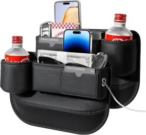 2 PACK Car Seat Gap Filler Organizer with Cup Holder, Universal Fit Soft Leather Box Storage, Automotive Accessories Necessities for Phones Keys Sunglasses Cards, Black