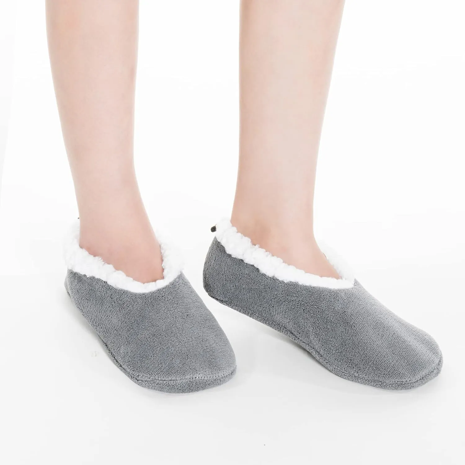 2 Pairs of Soft Sole Slipper Socks for Women with Grippers Non Slip, Winter Warm Cozy House Bedroom Slippers, Ladies Fuzzy Indoor Home Slippers (Purple,Pink,Grey)