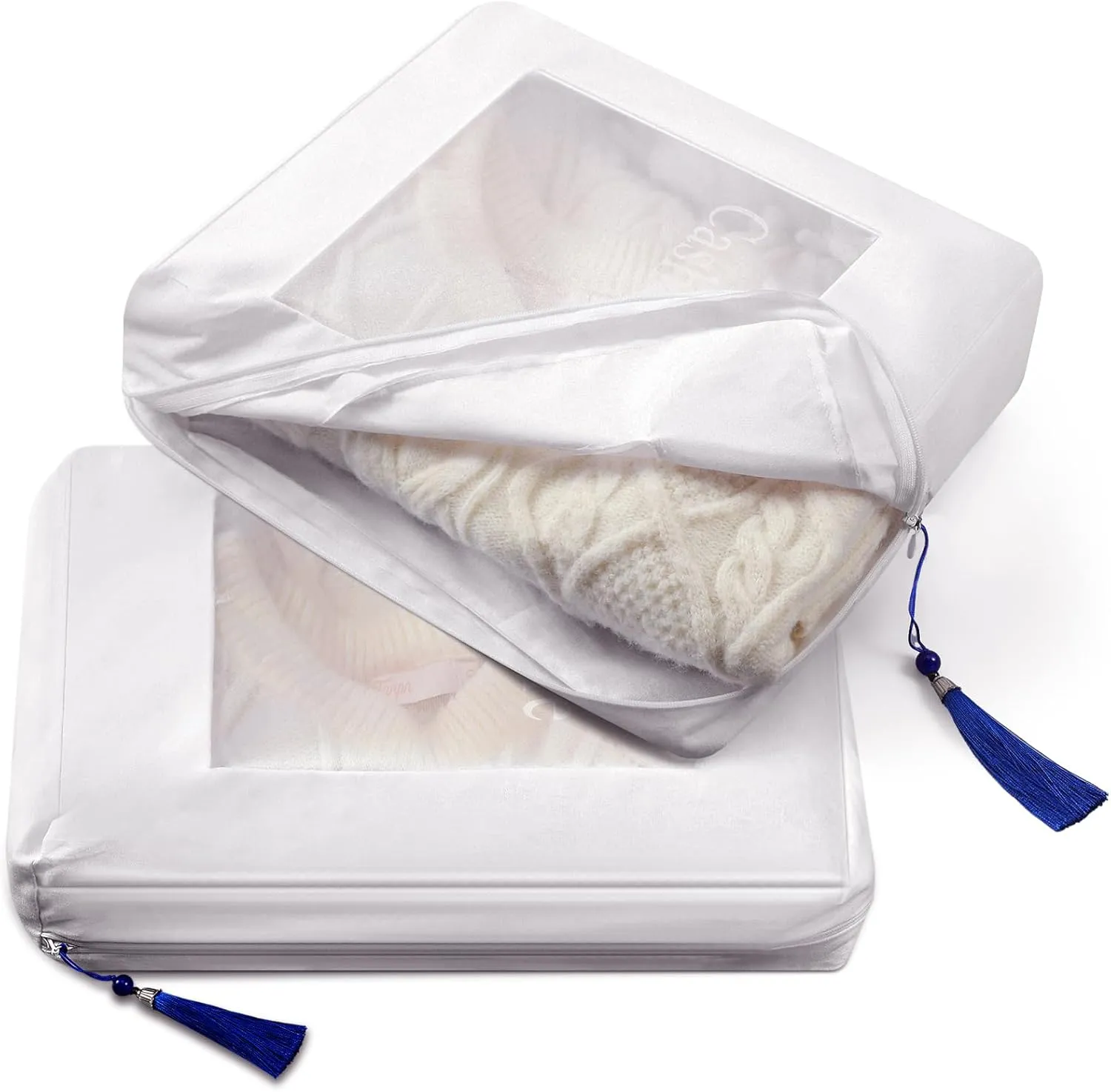 2 Pcs Cashmere Protection Pouch Wool Cotton Sweater Storage Bag Breathable Washable Cotton Bag for Woolen Cashmere Sweaters Storage, Cashmere, Merino Wool, and More