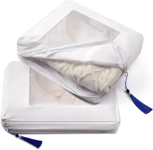 2 Pcs Cashmere Protection Pouch Wool Cotton Sweater Storage Bag Breathable Washable Cotton Bag for Woolen Cashmere Sweaters Storage, Cashmere, Merino Wool, and More