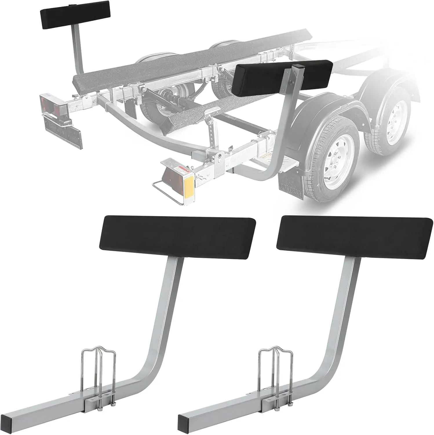 2PCS Boat Trailer Guides, 2 Foot Bunk Boards Kit, 20" Inch Carpeted Guide On Tilting Side Bunks, with Mounting Frames and Hardware for High Beam, Box , C-Channel Trailers