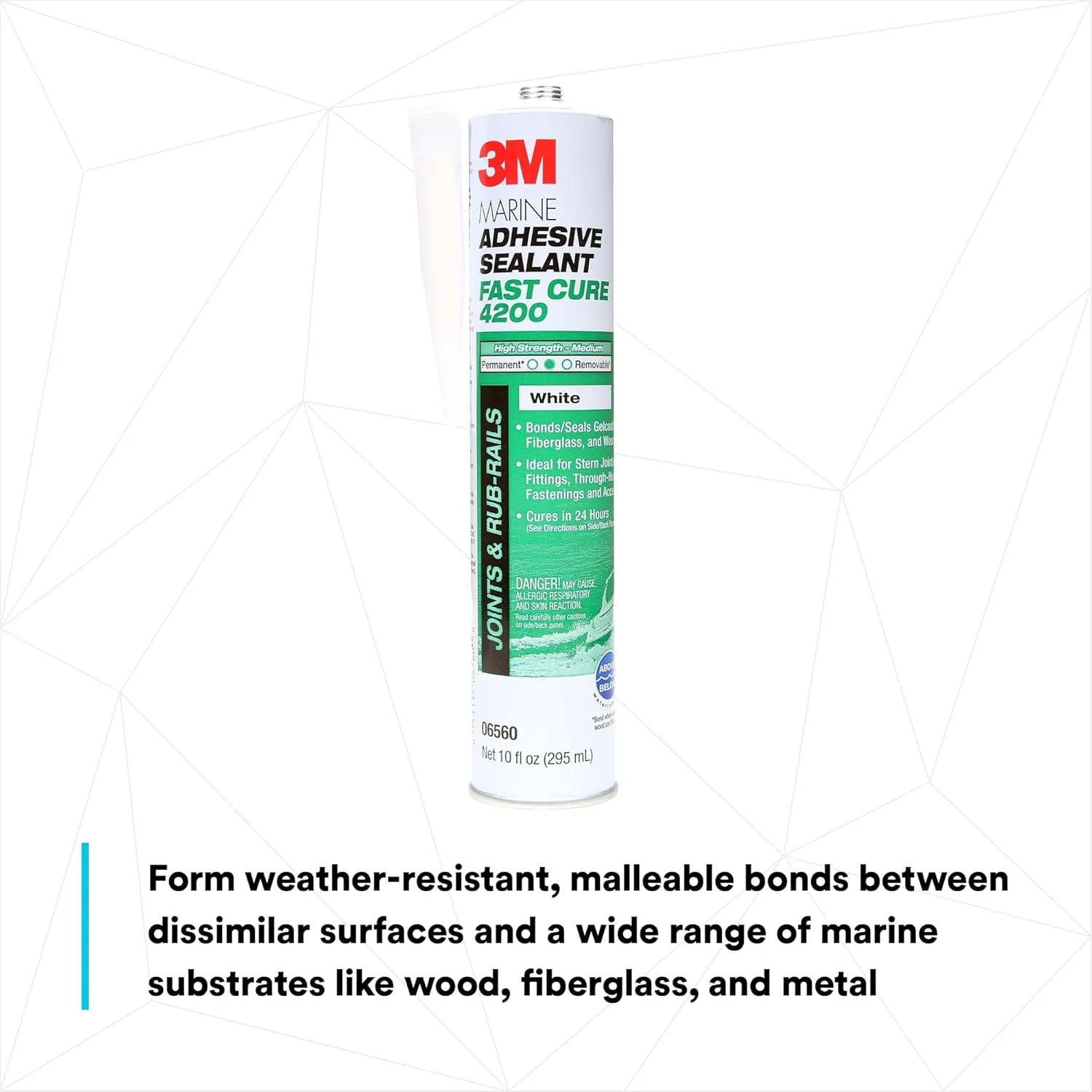 3M Marine Adhesive Sealant Fast Cure 4200 (06560) – Semi-Permanent Flexible Adhesive Sealant for Boats and RVs, White, Flexible Bonds, Underwater-Safe, 295 mL Cartridge