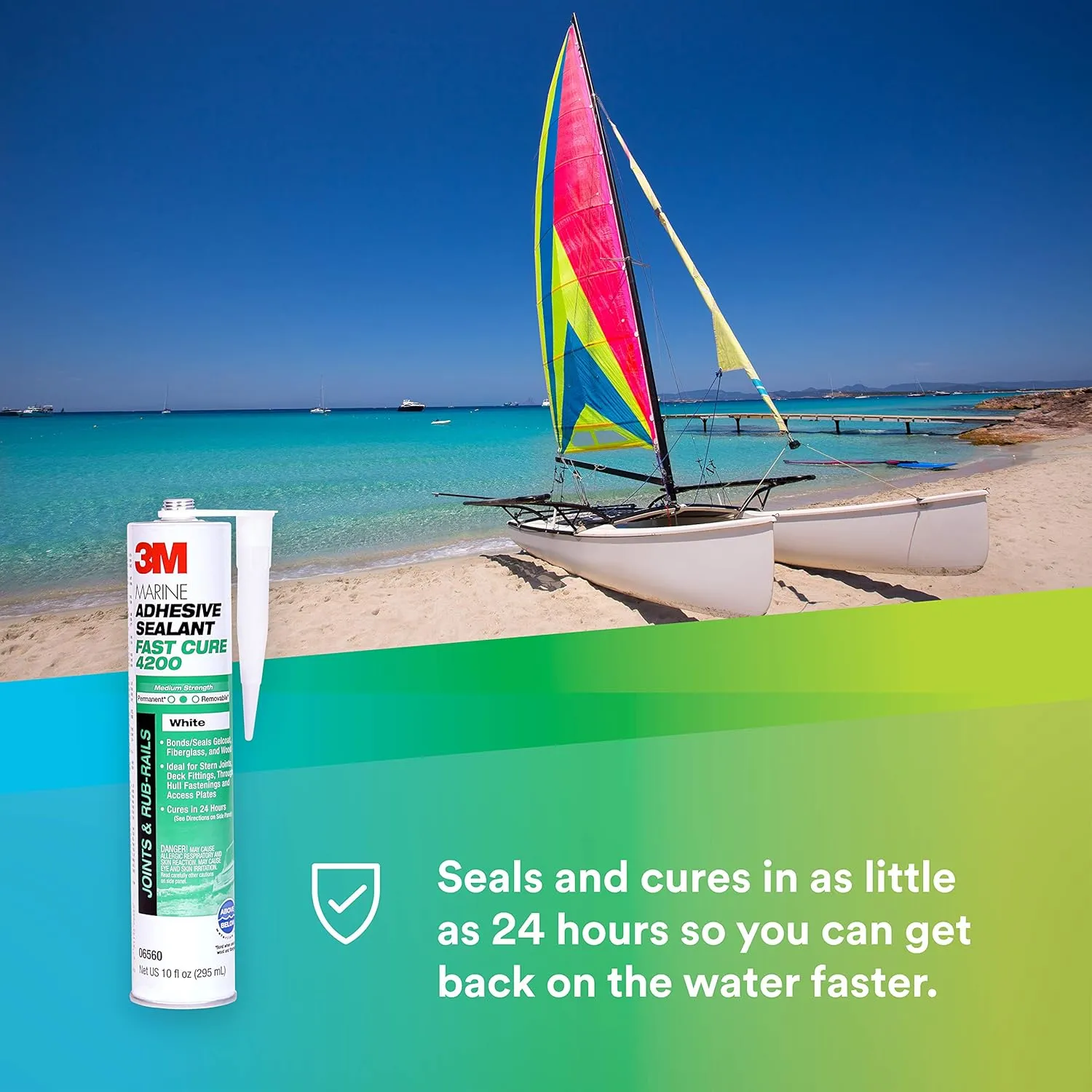 3M Marine Adhesive Sealant Fast Cure 4200 (06560) – Semi-Permanent Flexible Adhesive Sealant for Boats and RVs, White, Flexible Bonds, Underwater-Safe, 295 mL Cartridge