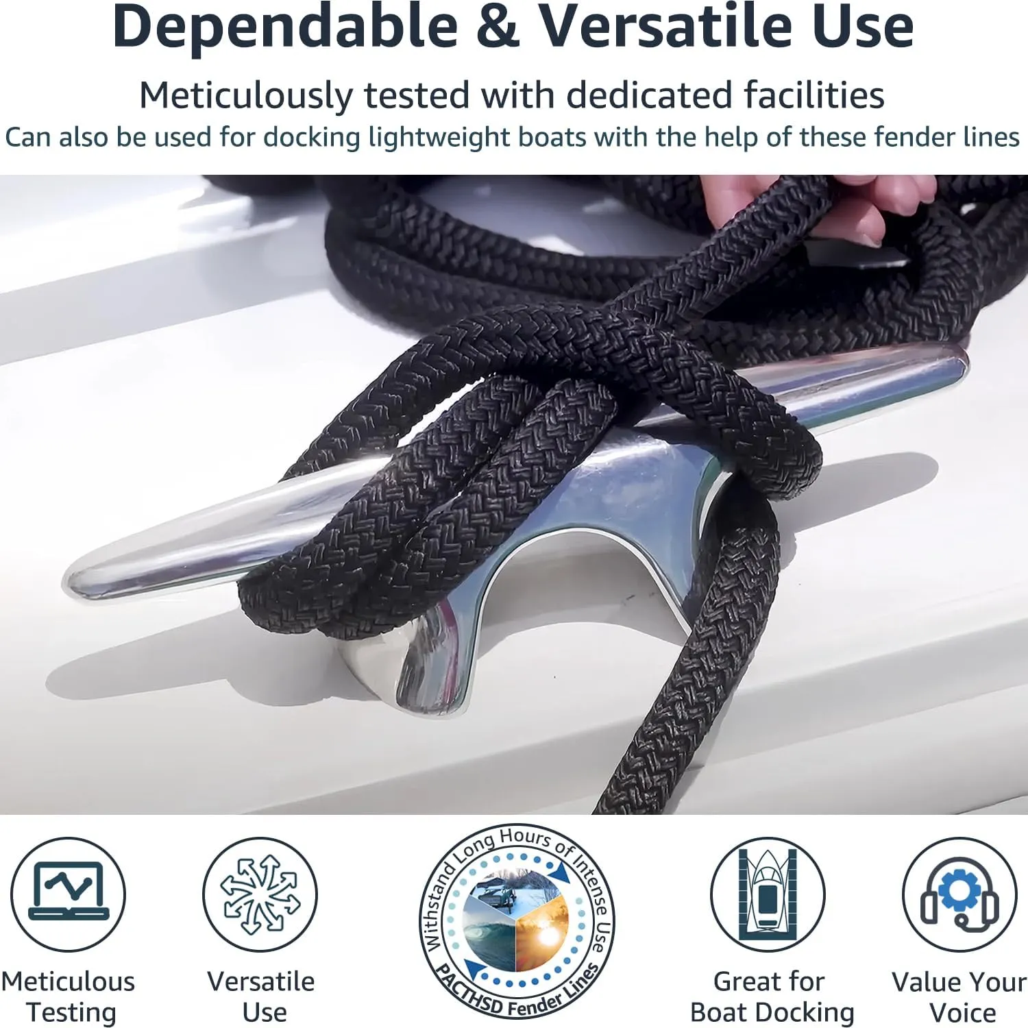 4 Pack 1/2" x 10' Boat Fender Lines - Marine Grade Nylon Boat Rope with 5" Loop for Tying Fenders and Docking Small Boats - Double Braided Dock Lines, Easy Handling, Fray Resistant - Black