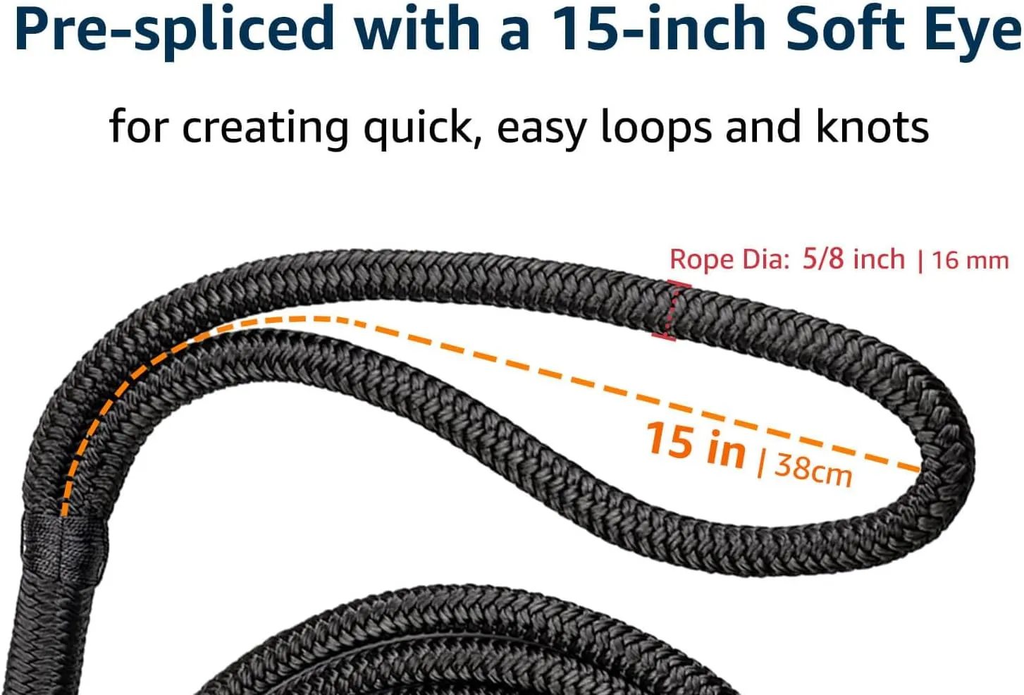 4 Pack 5/8" x 25' Double Braided Nylon Boat Dock Lines with 15" Loop - Marine Grade Dock Lines for Boats, Mooring
