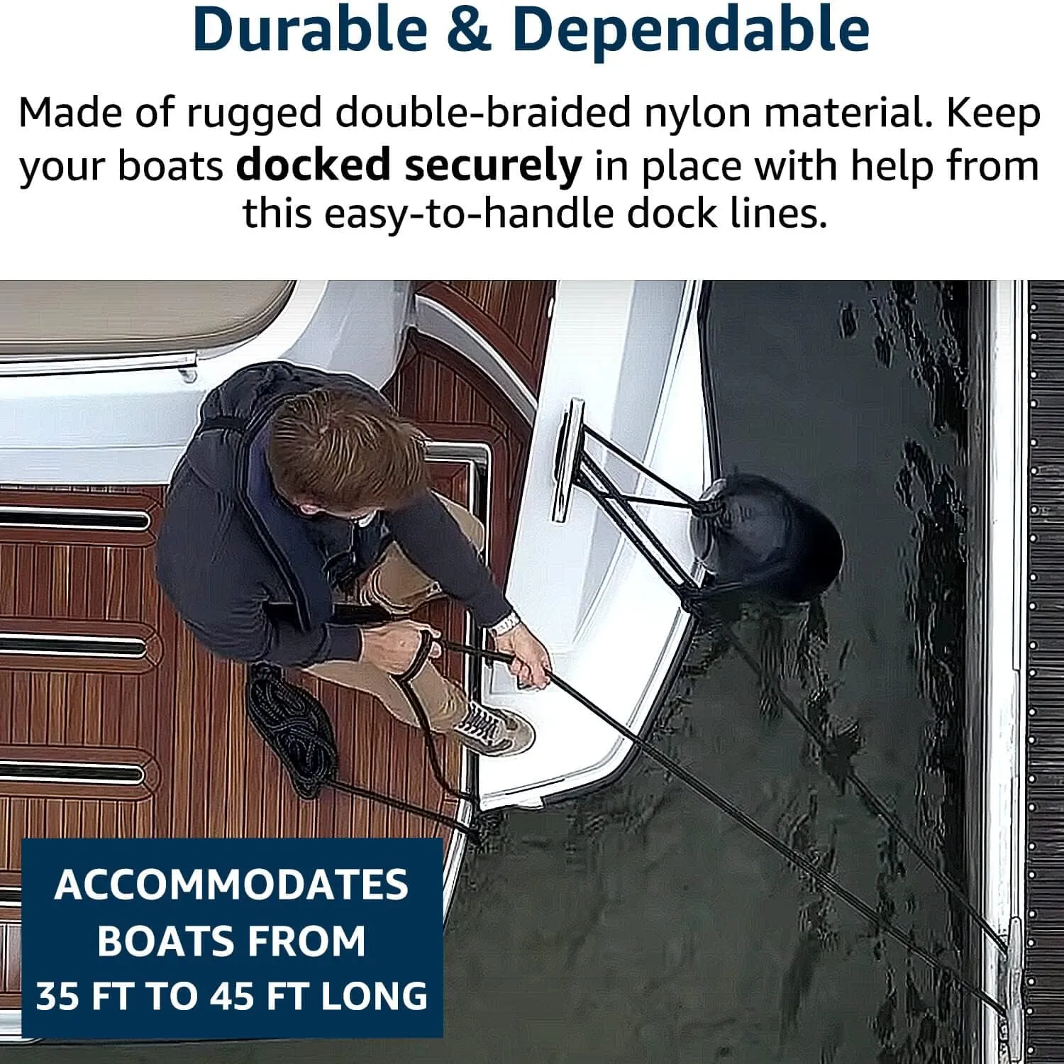 4 Pack 5/8" x 25' Double Braided Nylon Boat Dock Lines with 15" Loop - Marine Grade Dock Lines for Boats, Mooring