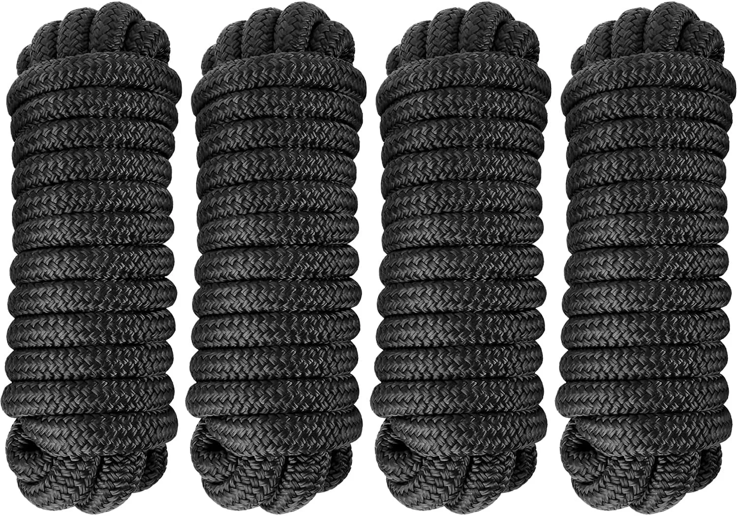 4 Pack 5/8" x 25' Double Braided Nylon Boat Dock Lines with 15" Loop - Marine Grade Dock Lines for Boats, Mooring