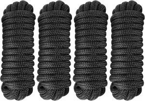 4 Pack 5/8" x 25' Double Braided Nylon Boat Dock Lines with 15" Loop - Marine Grade Dock Lines for Boats, Mooring
