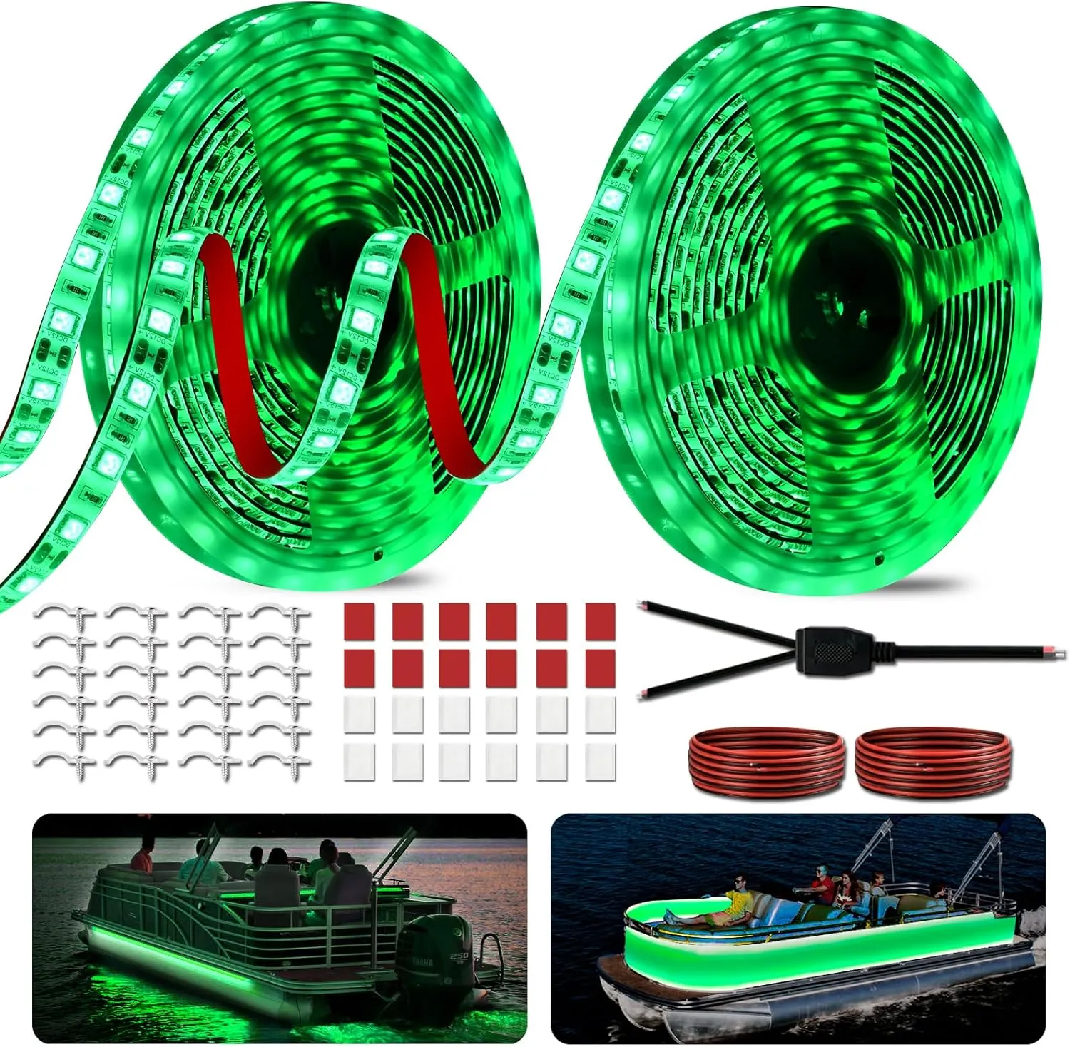 40FT Boat LED Strip Lights 12V Waterproof, Marine LED Strip Lights for Pontoon, Ideal as Under Gunnel Lights, Deck Light, Boat Interior Light for Kayak, Jon Boat and Fishing Boats (Green)