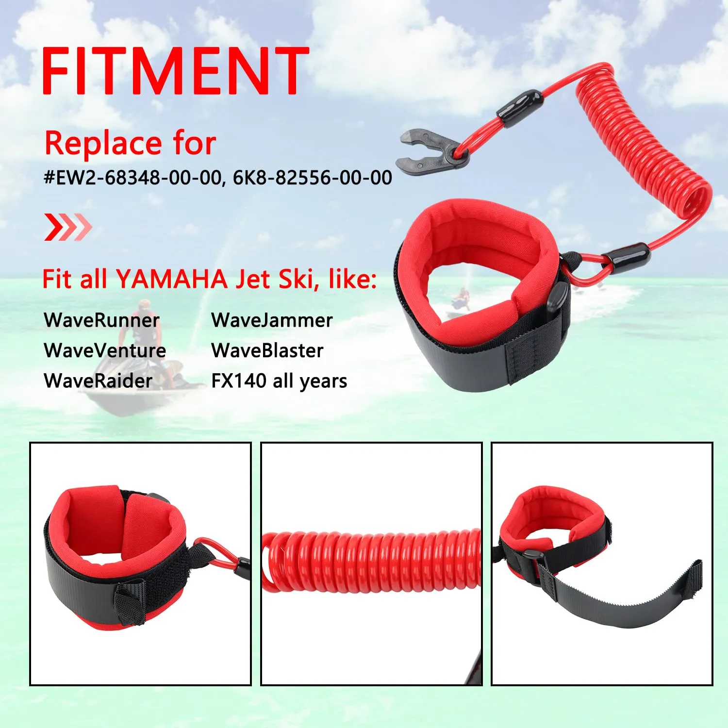 4PCS Boat Safety Key Lanyards Outboard Jet Ski Kill Switch Stop Cord Tether Emergency Shut Off Lanyard
