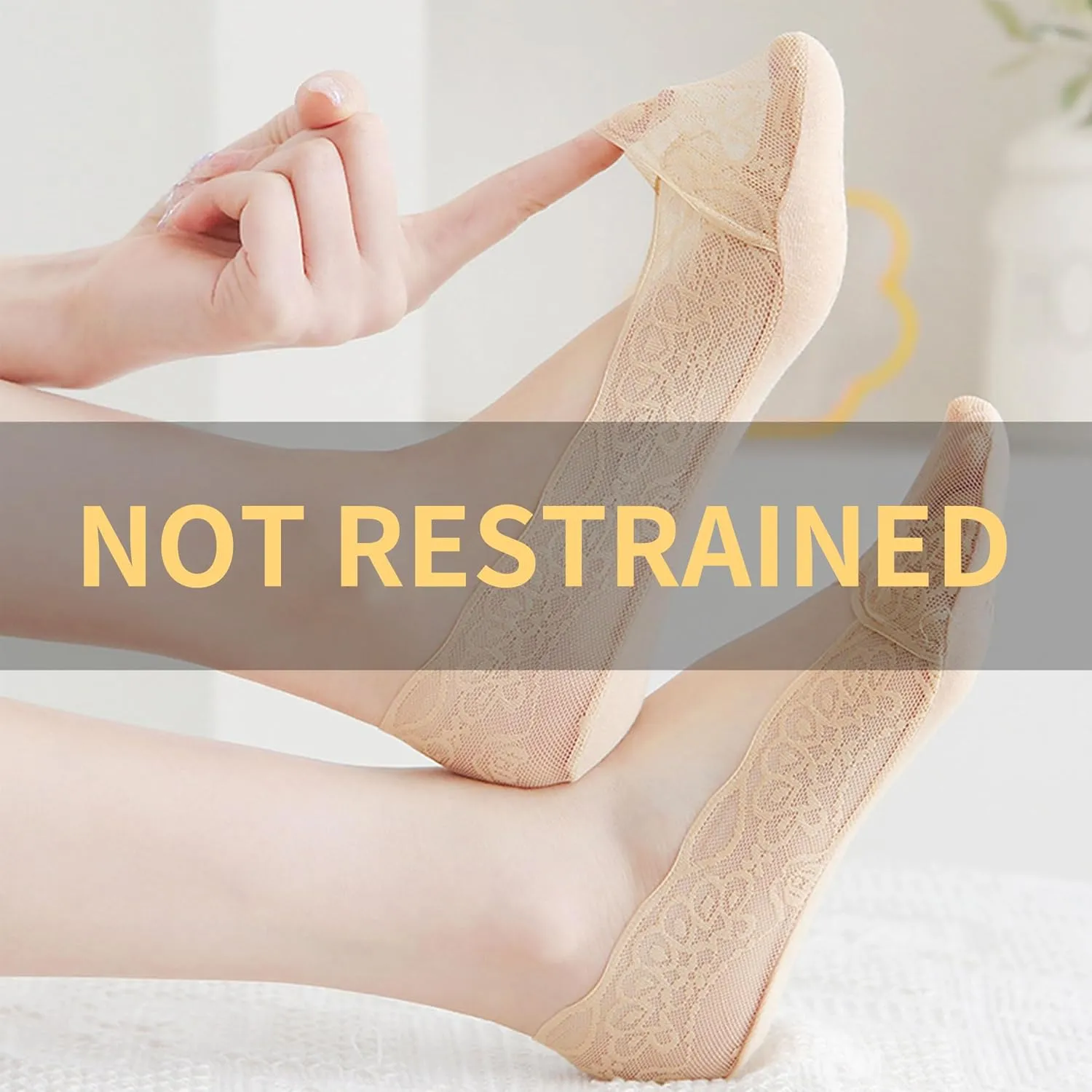 5 Pairs Low Cut Lace Socks - Ice Silk Thin No Show Non-Skid Boat Socks for Women & Girls