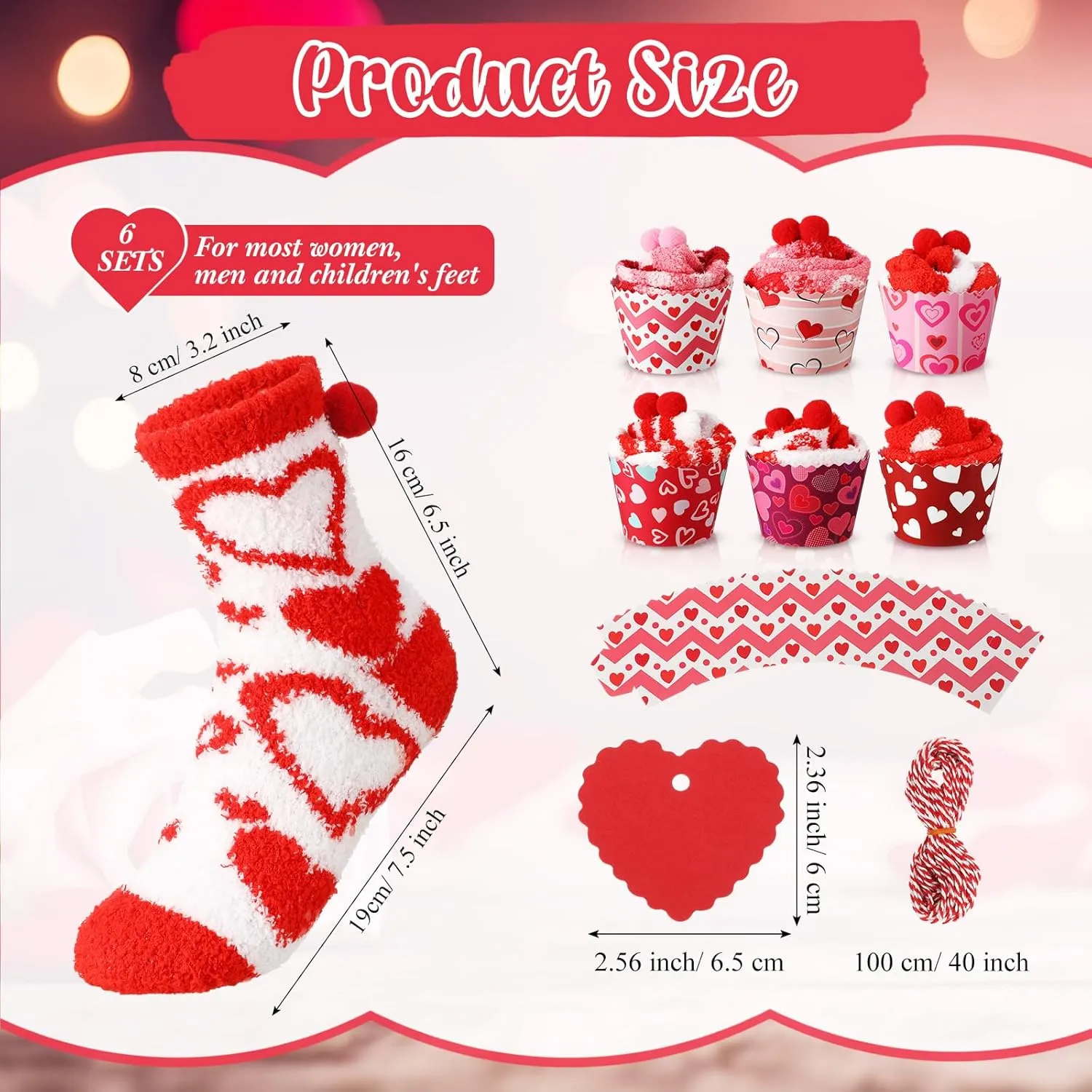 6 Pairs Funny Heart Cupcake Socks Fuzzy Sock with Cupcake Card DIY Gift Slipper Stockings for Women Men
