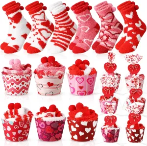 6 Pairs Funny Heart Cupcake Socks Fuzzy Sock with Cupcake Card DIY Gift Slipper Stockings for Women Men