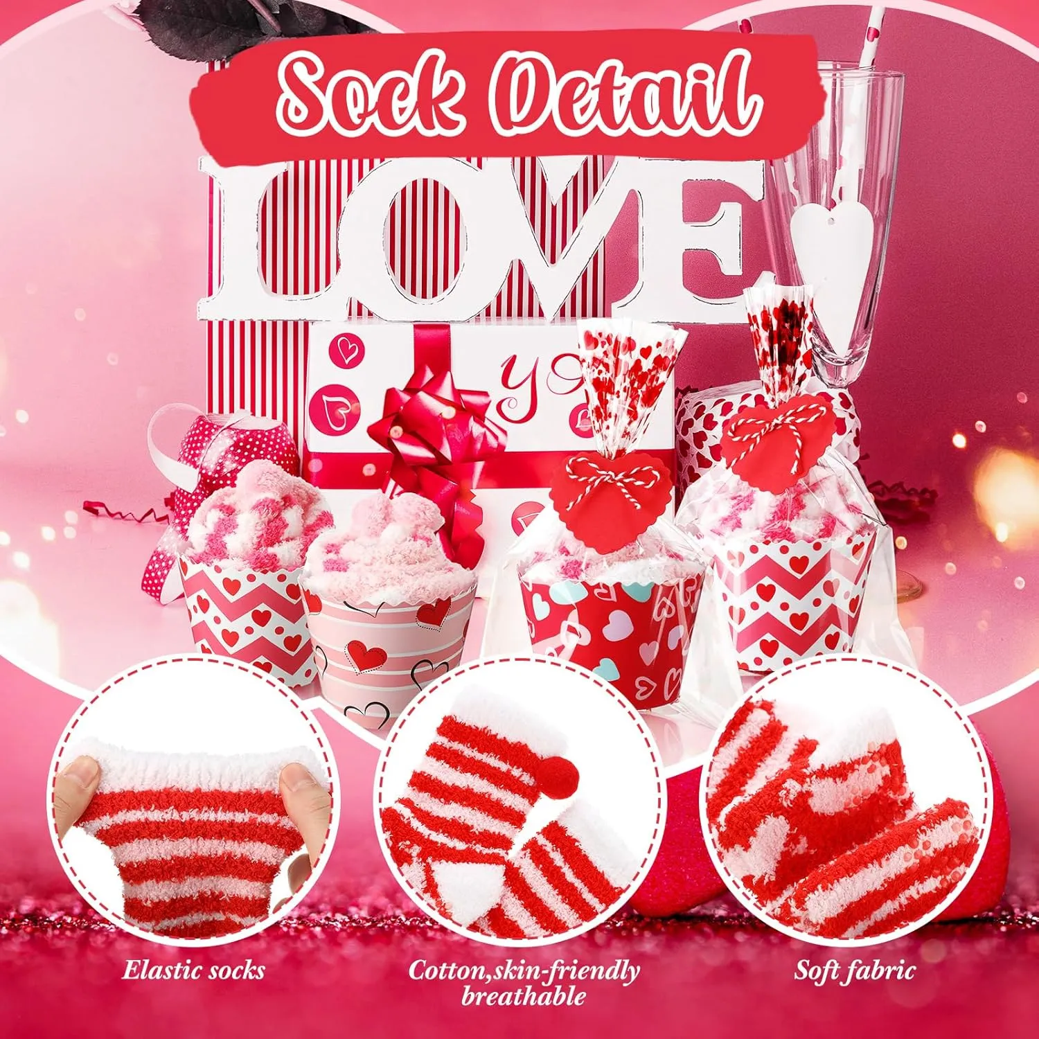 6 Pairs Funny Heart Cupcake Socks Fuzzy Sock with Cupcake Card DIY Gift Slipper Stockings for Women Men