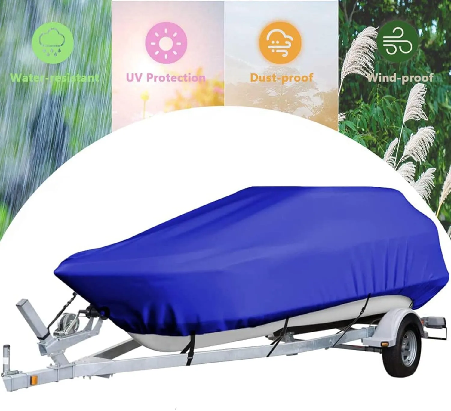 600d Boat Cover, Boat Cover Support Waterproof Boat Cover Dust-Proof and Uv-Resistant Oxford Cloth Marine Boat Protective Cover Fishing Ski Boat Cover