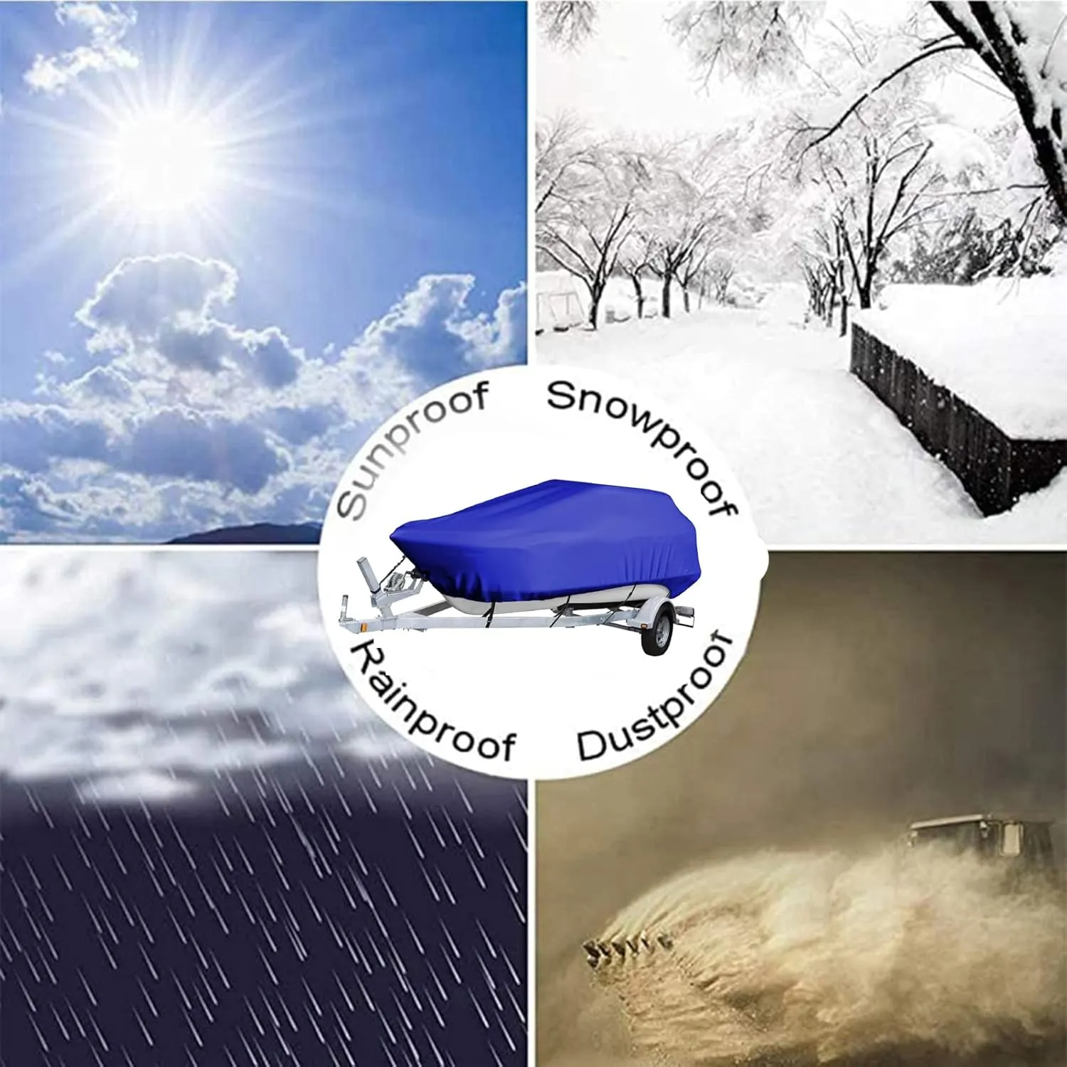 600d Boat Cover, Boat Cover Support Waterproof Boat Cover Dust-Proof and Uv-Resistant Oxford Cloth Marine Boat Protective Cover Fishing Ski Boat Cover