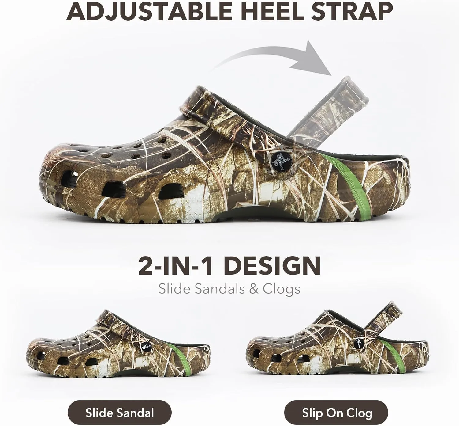8 Fans Camo Clogs for Men,Outdoor Garden Slip On Sandals Summer Water Beach Shoes Lightweight Breathable Non Slip Casual Slippers