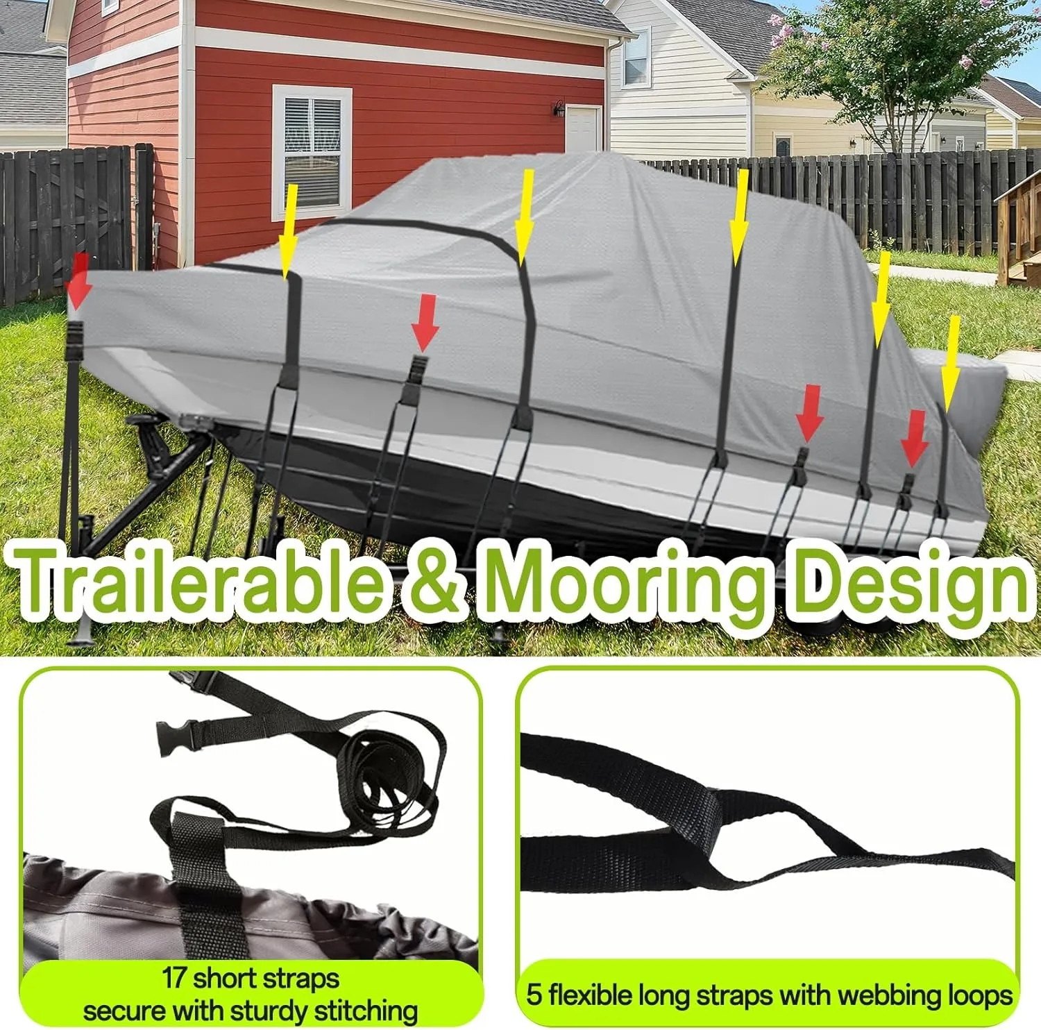 900D Marine Grade Solution-Dyed Polyester T Top/Hard Top Boat Cover, 21-23ft Heavy Duty Waterproof UV-Proof Windproof Mooring Central Console Boat Cover with 22 Windproof Straps & Storage Bag