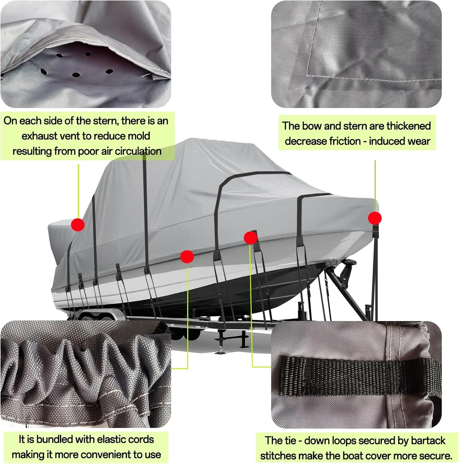 900D Marine Grade Solution-Dyed Polyester T Top/Hard Top Boat Cover, 21-23ft Heavy Duty Waterproof UV-Proof Windproof Mooring Central Console Boat Cover with 22 Windproof Straps & Storage Bag