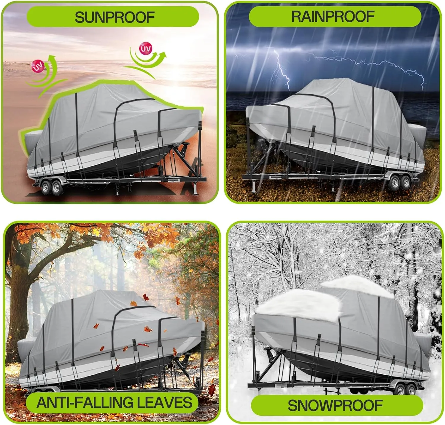 900D Marine Grade Solution-Dyed Polyester T Top/Hard Top Boat Cover, 21-23ft Heavy Duty Waterproof UV-Proof Windproof Mooring Central Console Boat Cover with 22 Windproof Straps & Storage Bag