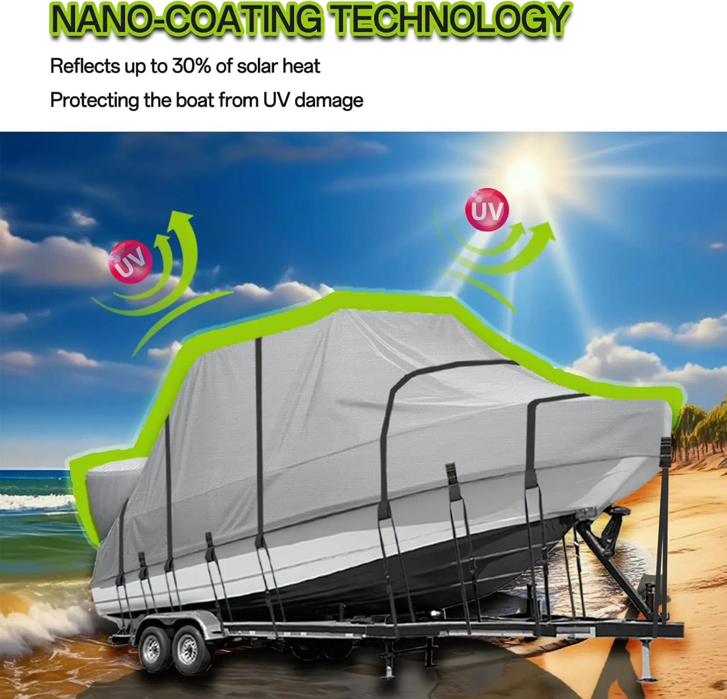 900D Marine Grade Solution-Dyed Polyester T Top/Hard Top Boat Cover, 21-23ft Heavy Duty Waterproof UV-Proof Windproof Mooring Central Console Boat Cover with 22 Windproof Straps & Storage Bag