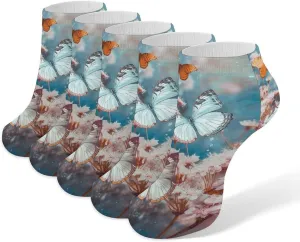 A Group of Butterflies Ankle Socks for Men & Women, 5 Pairs Breathable Soft Low Cut Socks, Stretch Sweat Wicking Sox