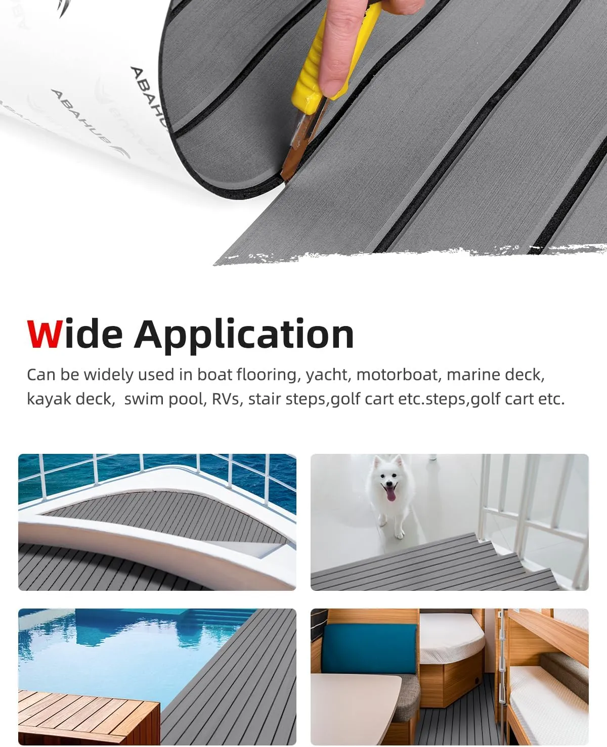 Abahub EVA Foam Boat Decking 96''x45.6''/36''/28.8''/24''/16.8'', 48''x16.8'' Self-Adhesive Faux Teak Marine Flooring Sheet Traction Pad for Boats Surfboard Swim Platform RV Floor