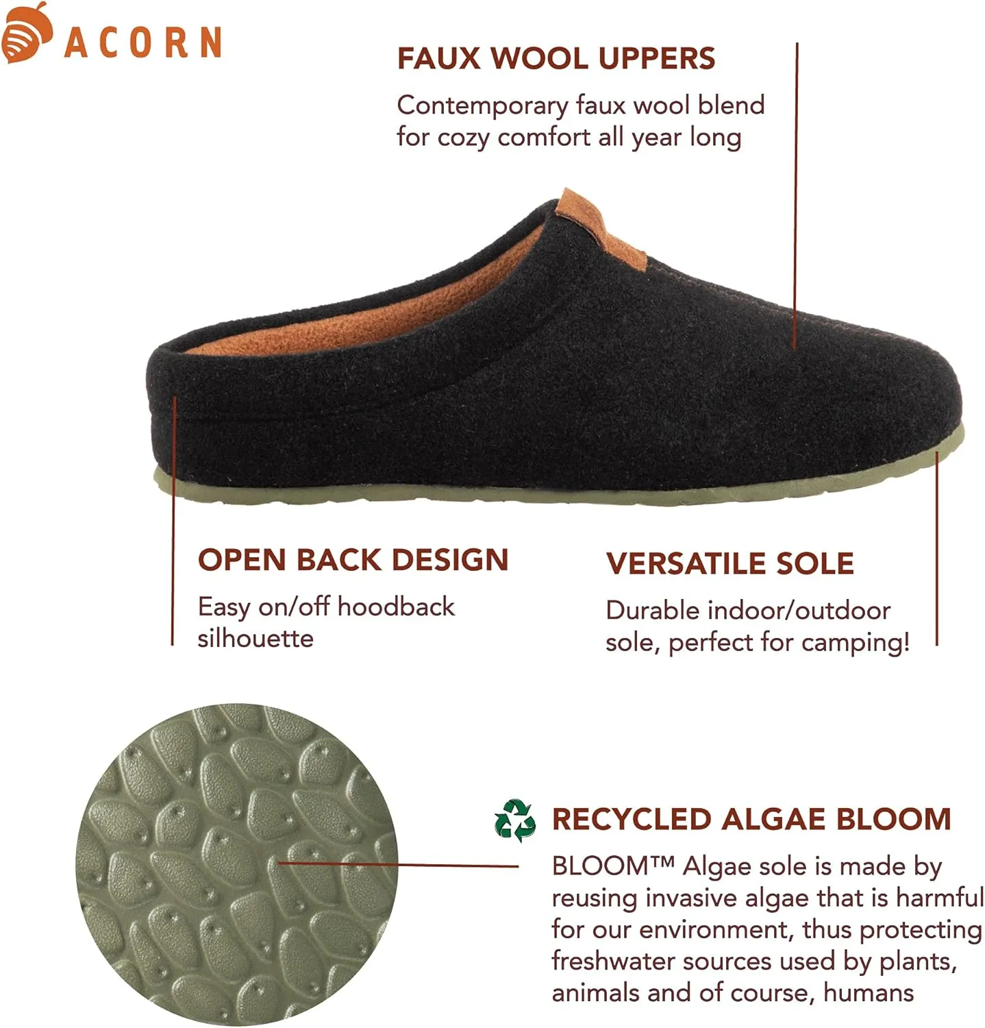 Acorn Men's Algae-Infused Recycled Parker Hoodback Slipper