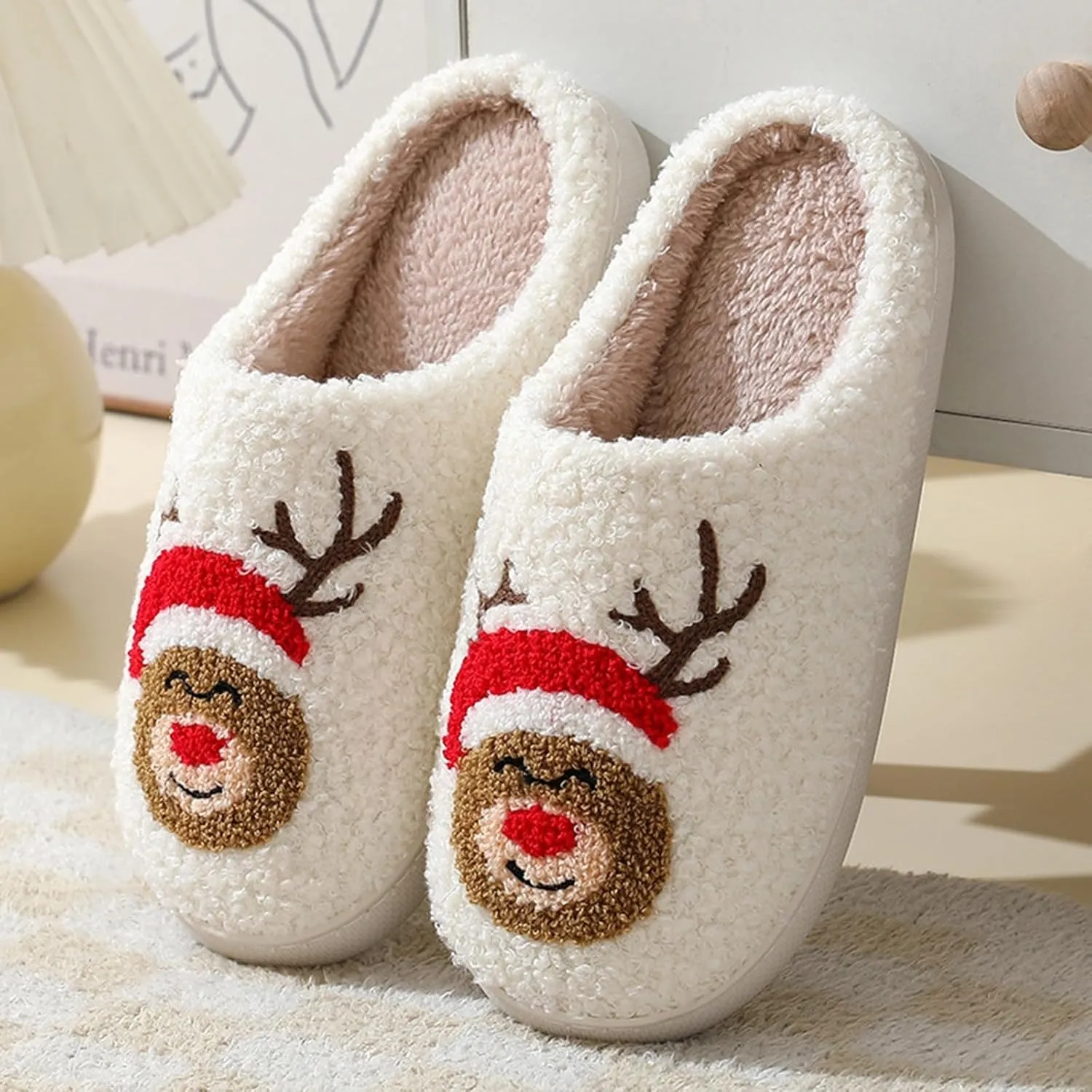 Adisputent Women's Fluffy Slippers - Warm, Cozy, Plush Fuzzy Cushion Slip-On House Slippers for Indoor and Outdoor