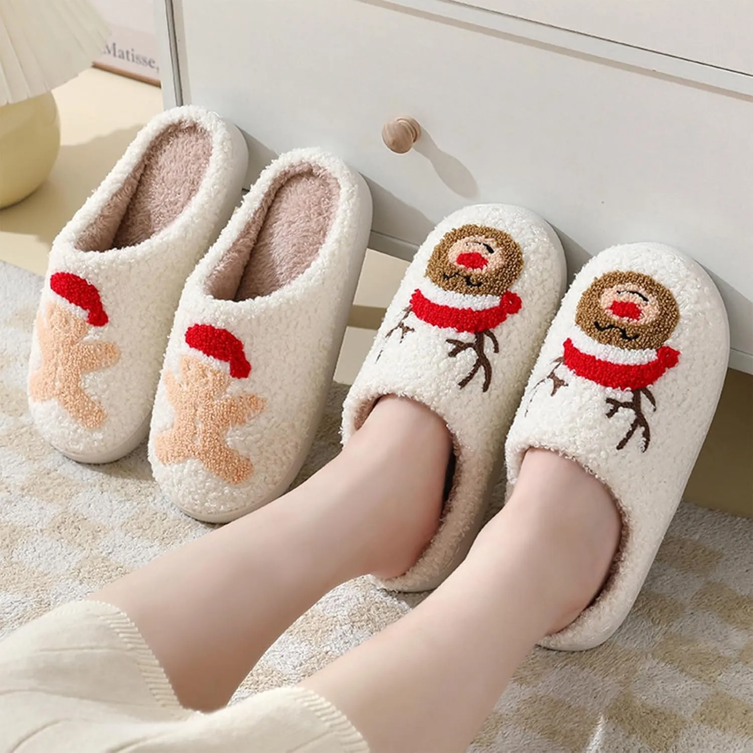 Adisputent Women's Fluffy Slippers - Warm, Cozy, Plush Fuzzy Cushion Slip-On House Slippers for Indoor and Outdoor