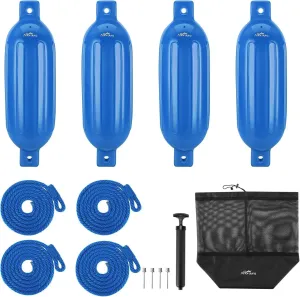 Affordura Boat Fender 4 Pack Boat Bumpers Fenders with 4 Ropes, Boat Bumpers for Pontoon Boat Fenders Inflatable
