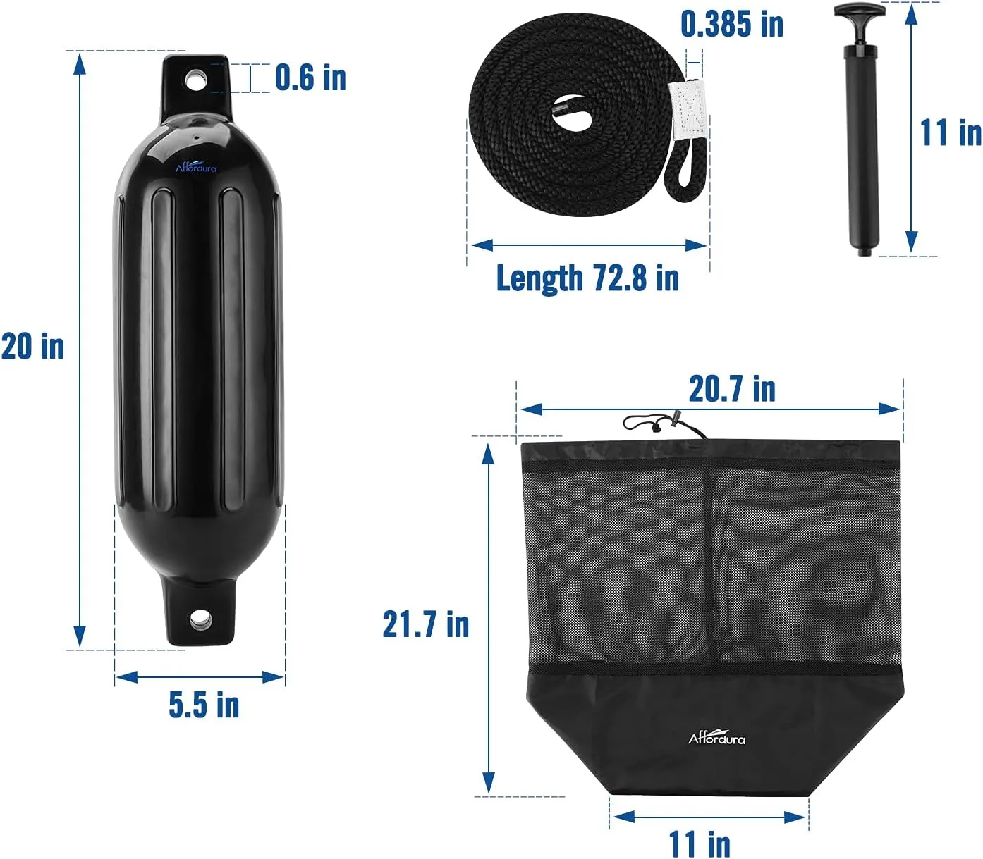 Affordura Boat Fender 4 Pack Boat Bumpers Fenders with 4 Ropes, Boat Bumpers for Pontoon Boat Fenders Inflatable