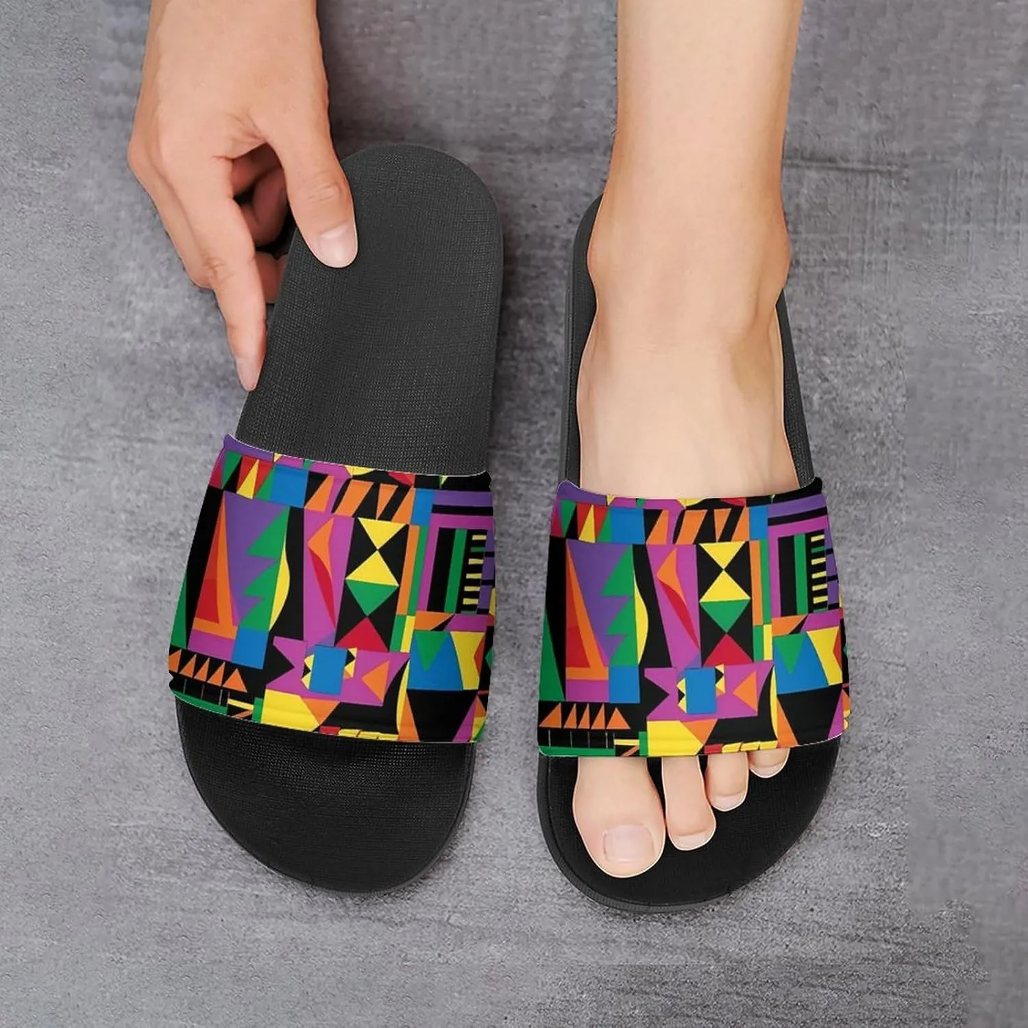 African Geometric Slippers for Women Men Anti-Slip Shower Slides Open Toe Slippers for Home Outdoor Beach