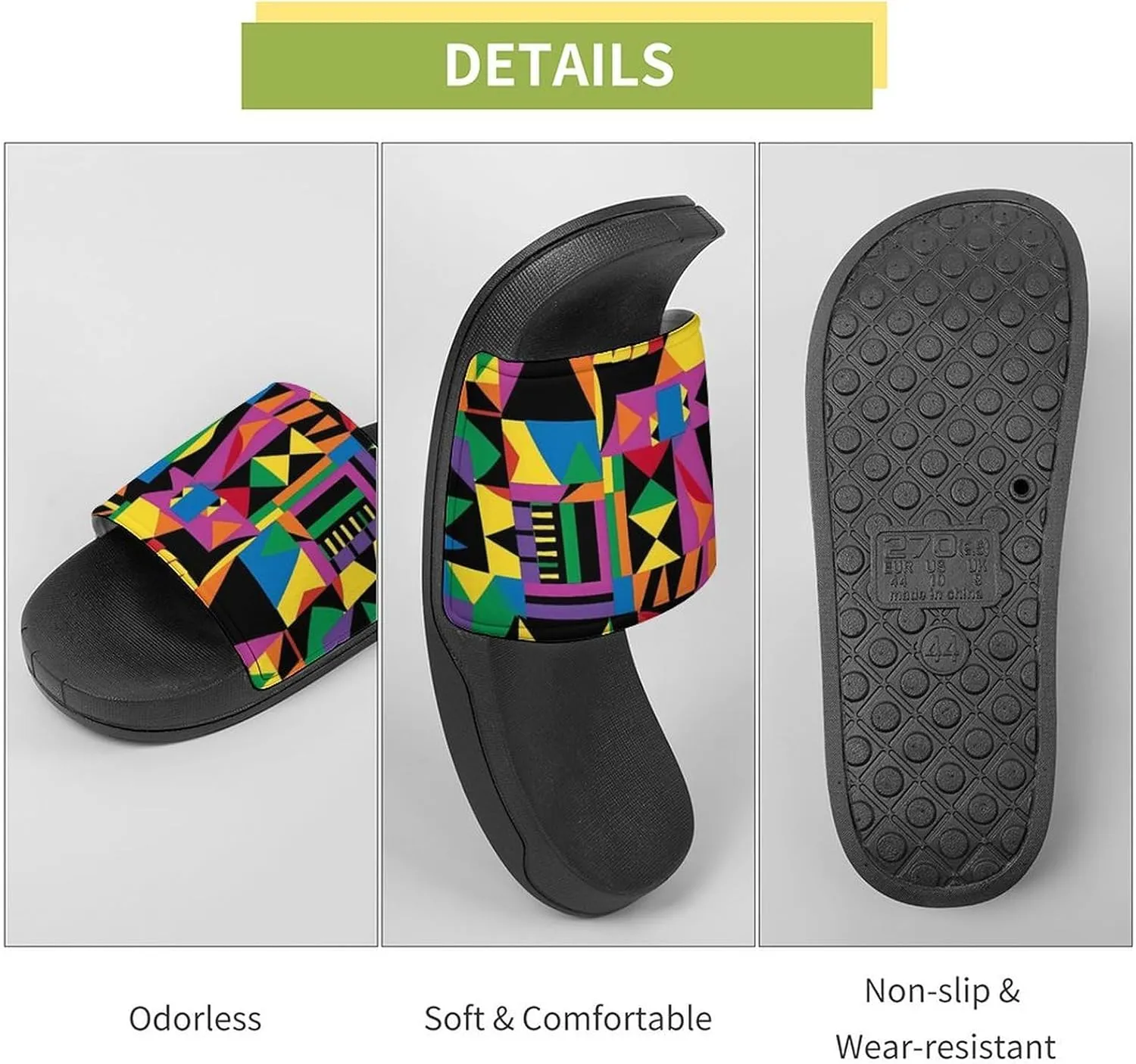 African Geometric Slippers for Women Men Anti-Slip Shower Slides Open Toe Slippers for Home Outdoor Beach