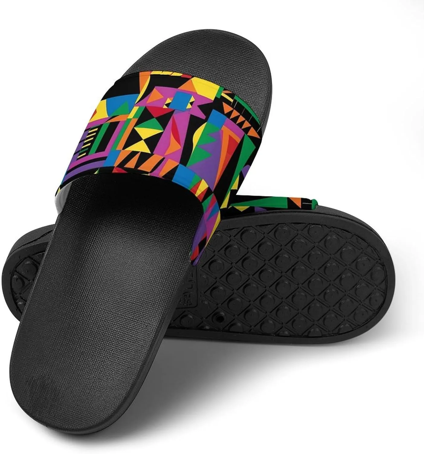 African Geometric Slippers for Women Men Anti-Slip Shower Slides Open Toe Slippers for Home Outdoor Beach