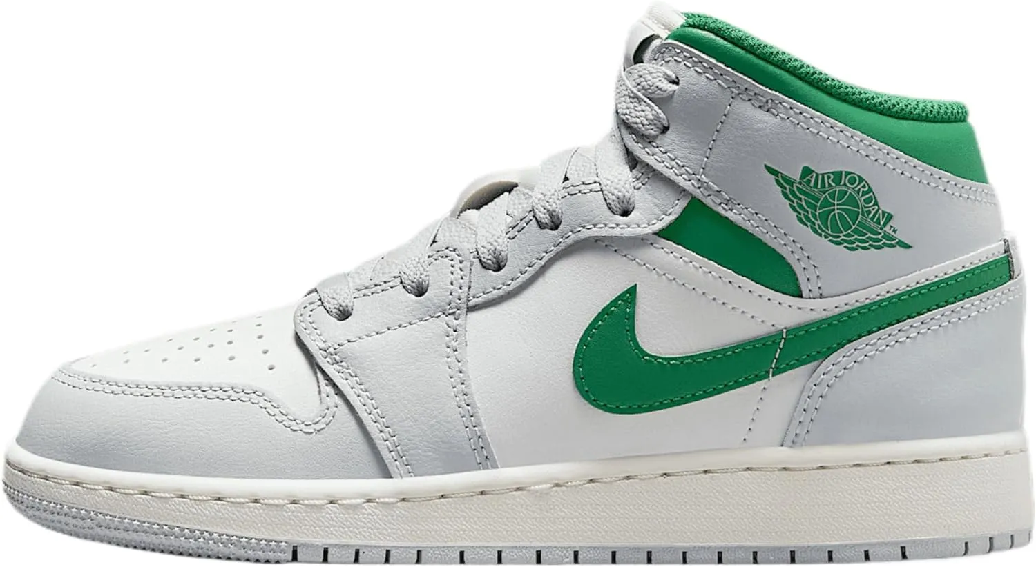Air Jordan 1 Mid Big Kids' Shoes (DQ8423-142, Summit White/Pure Platinum/Sail/Pine Green)