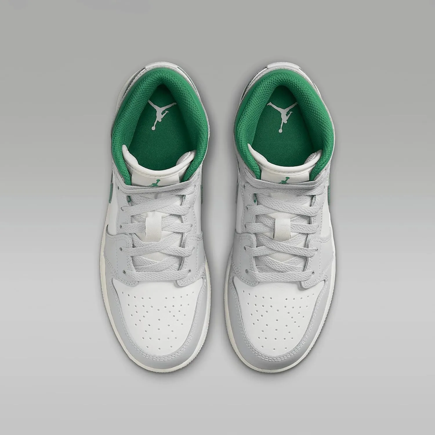 Air Jordan 1 Mid Big Kids' Shoes (DQ8423-142, Summit White/Pure Platinum/Sail/Pine Green)