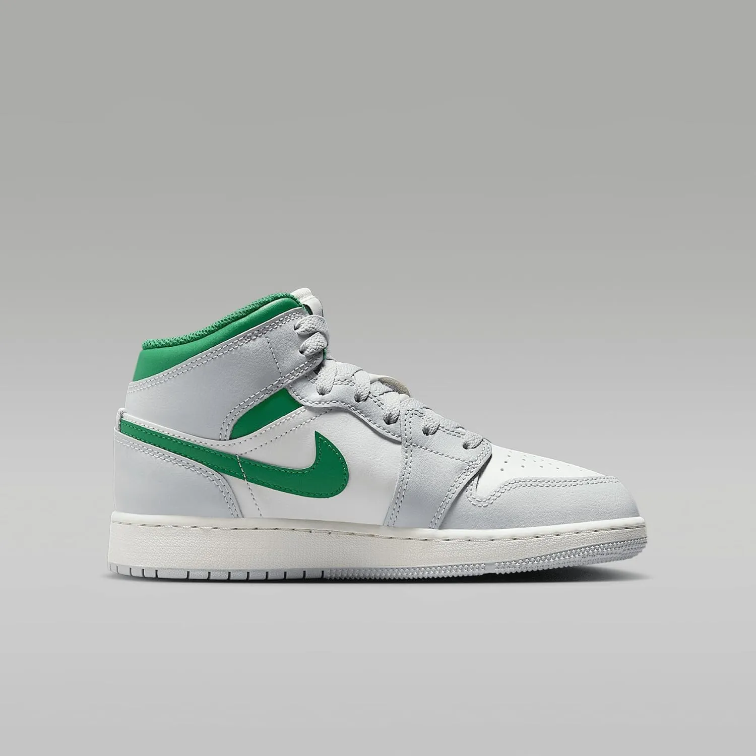 Air Jordan 1 Mid Big Kids' Shoes (DQ8423-142, Summit White/Pure Platinum/Sail/Pine Green)