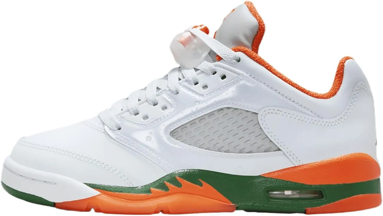 Air Jordan 5 Retro Low Big Kids' Shoes (FQ1293-018, Football Grey/Pine Green/Brilliant Orange) Size 4