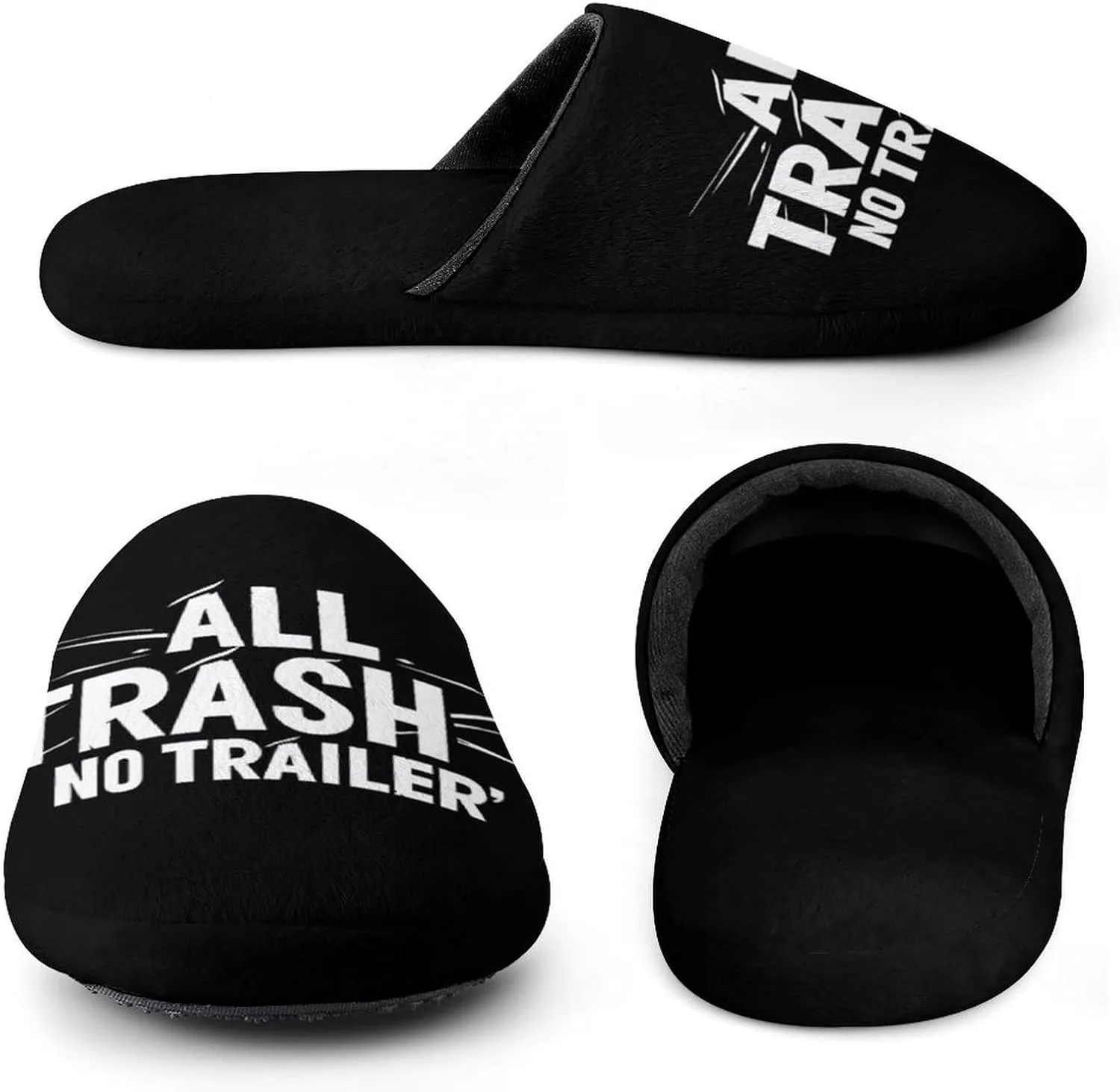 All Trash No Trailer Warm Mens Slippers Winter Slip On Breathable Lightweight House Shoes Washable Indoor