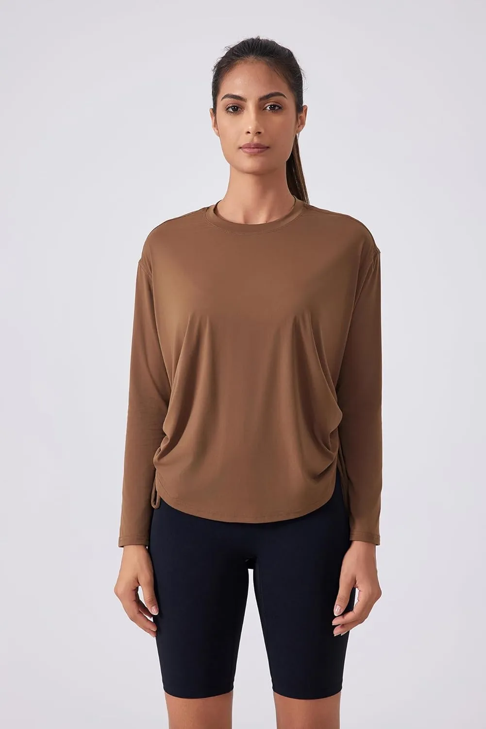 altiland Drawstring Side Ruched Long Sleeve Workout Shirts for Women, Buttery Soft Running Gym Athletic Yoga Tops Loose Fit