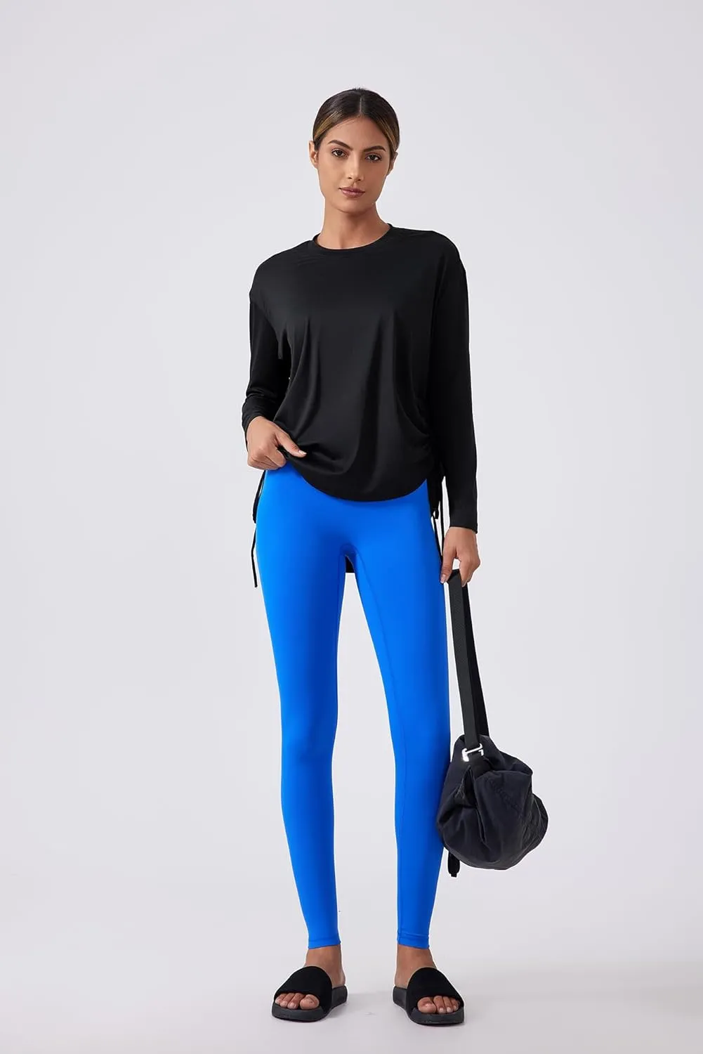 altiland Drawstring Side Ruched Long Sleeve Workout Shirts for Women, Buttery Soft Running Gym Athletic Yoga Tops Loose Fit