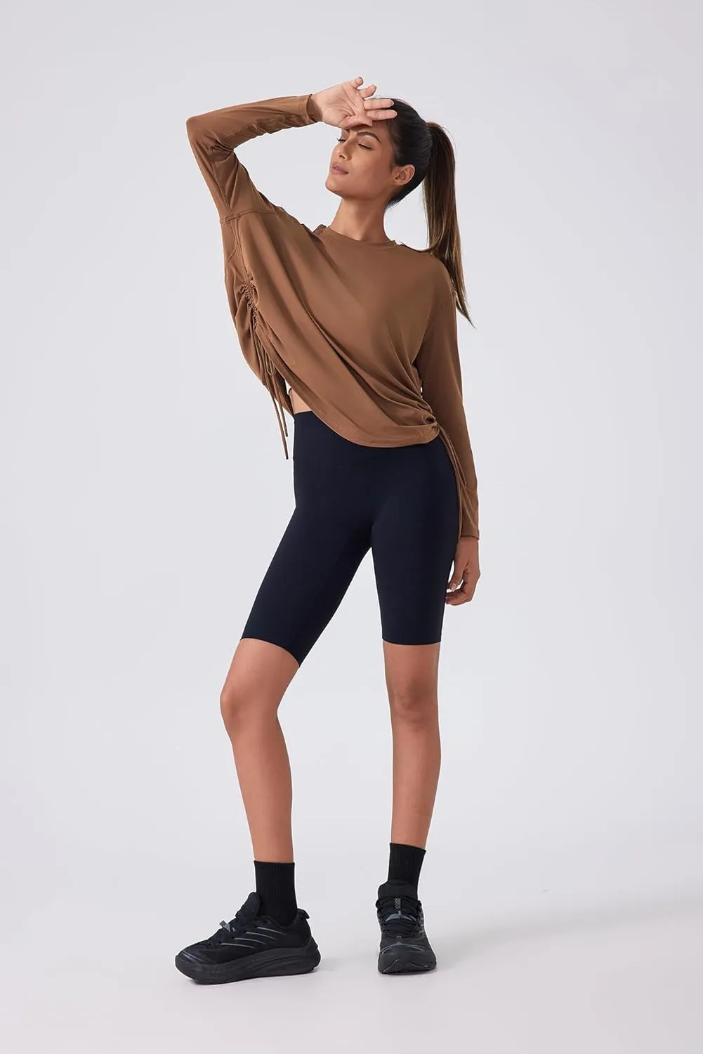 altiland Drawstring Side Ruched Long Sleeve Workout Shirts for Women, Buttery Soft Running Gym Athletic Yoga Tops Loose Fit