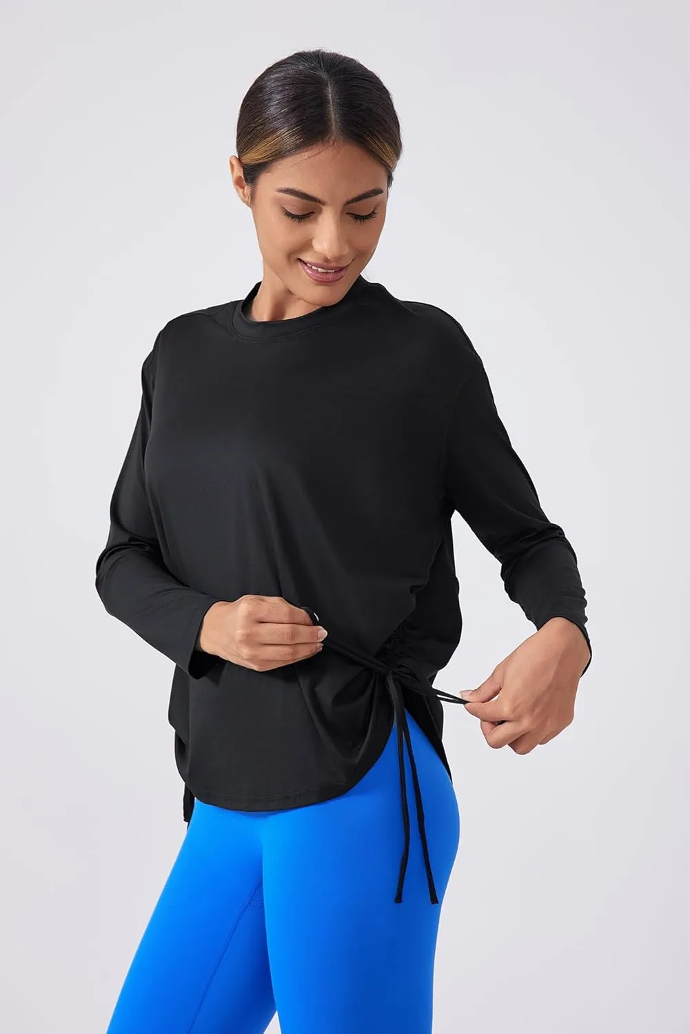 altiland Drawstring Side Ruched Long Sleeve Workout Shirts for Women, Buttery Soft Running Gym Athletic Yoga Tops Loose Fit