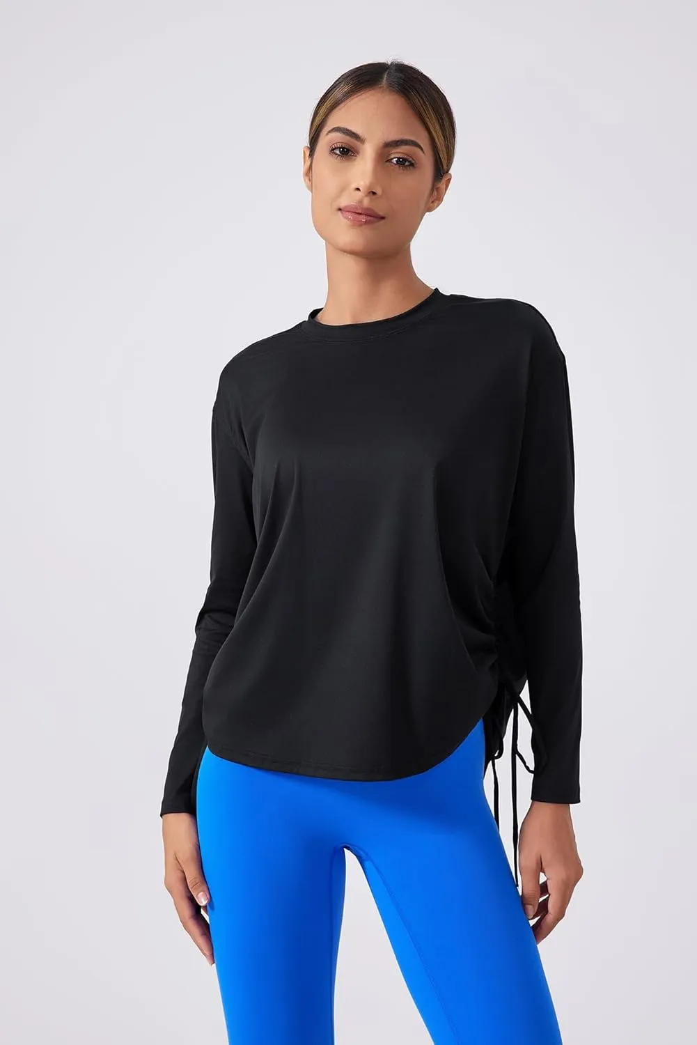 altiland Drawstring Side Ruched Long Sleeve Workout Shirts for Women, Buttery Soft Running Gym Athletic Yoga Tops Loose Fit