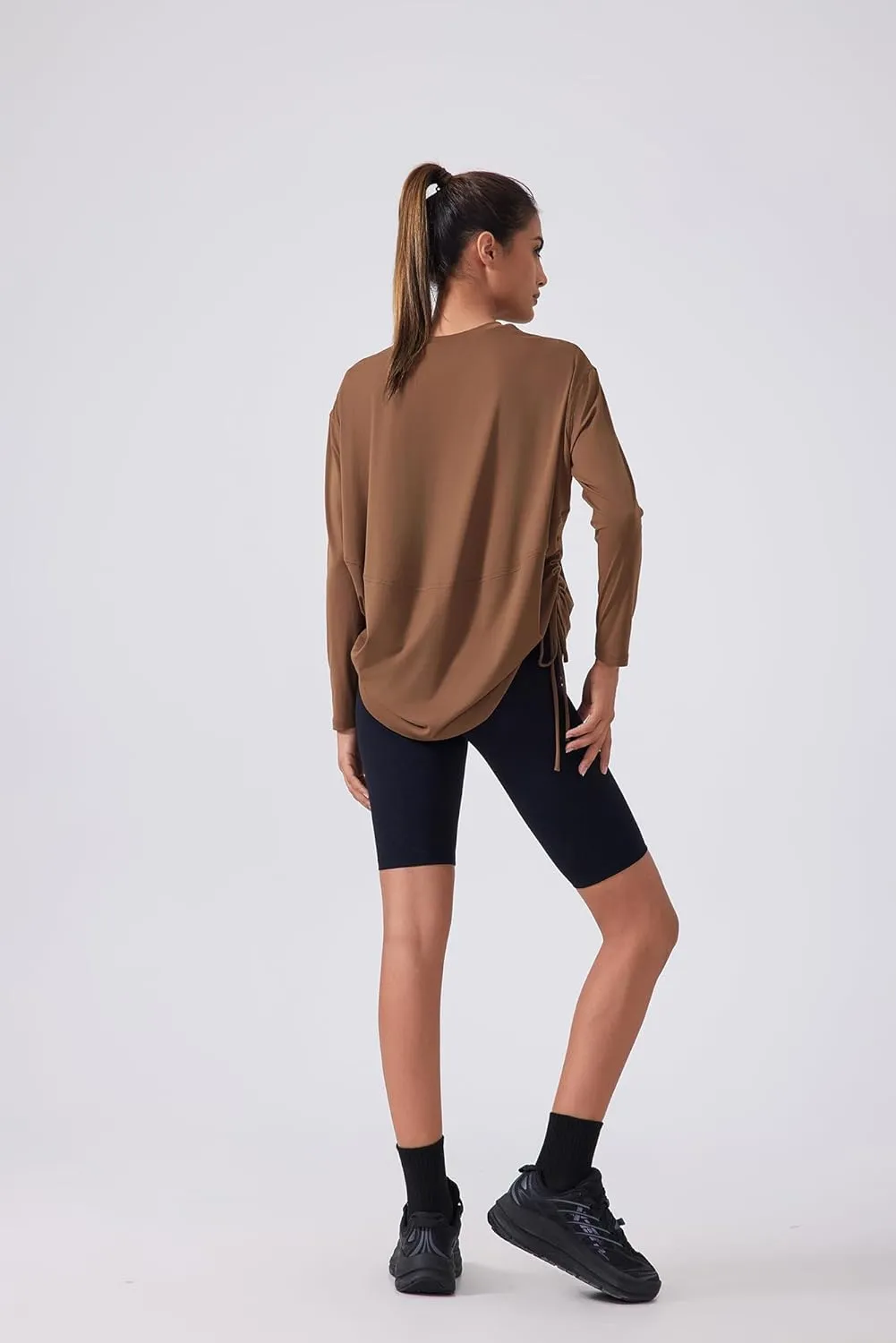 altiland Drawstring Side Ruched Long Sleeve Workout Shirts for Women, Buttery Soft Running Gym Athletic Yoga Tops Loose Fit
